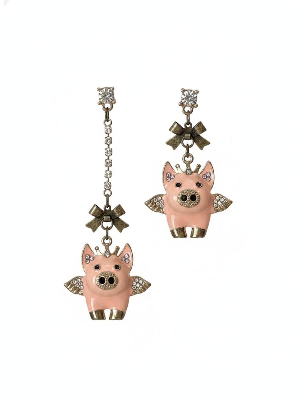 Betsey Johnson Asymmetrical Pink Pig Dangle Earrings